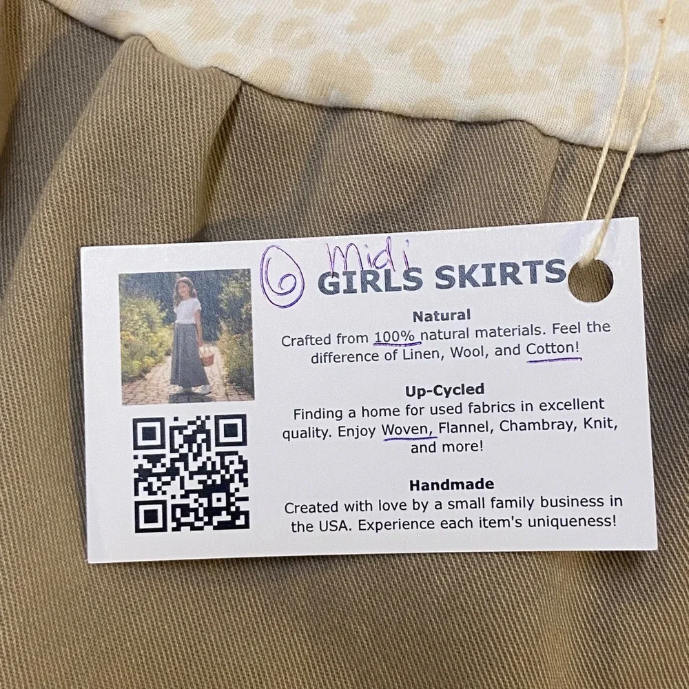 Girls Midi Mom and Pop's Kids Skirt Size 6 Brown Western Upcycled Cotton Twill